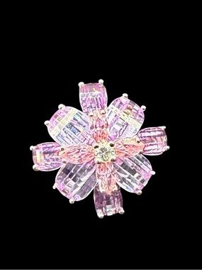 Signed KC Sterling Silver 925 Amethyst and CZ Cocktail Statement Ring size 7